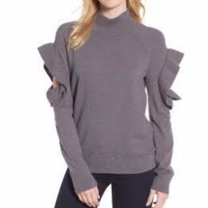 CHELSEA28 Mock Neck Ruffle Cutout Sleeve Sweater